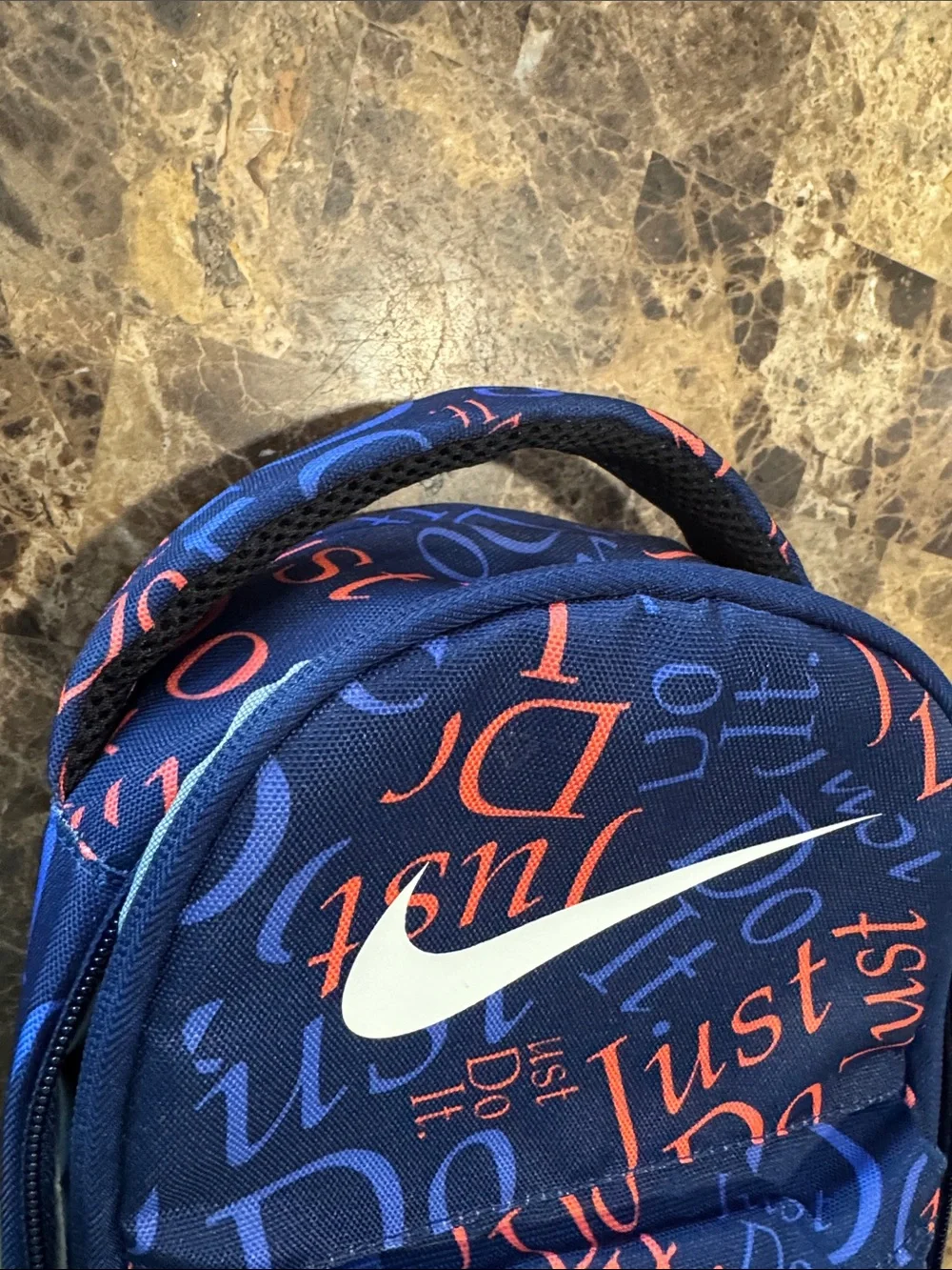 Nike Blue Insulated Lunch Bag with Orange 'Just Do It' Script and White Swoosh